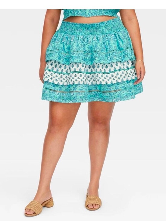 Roller Rabbit Dresses & Skirts - Roller Rabbit Women's Garden Floral/Bouquet Tiered Mini Skirt Teal